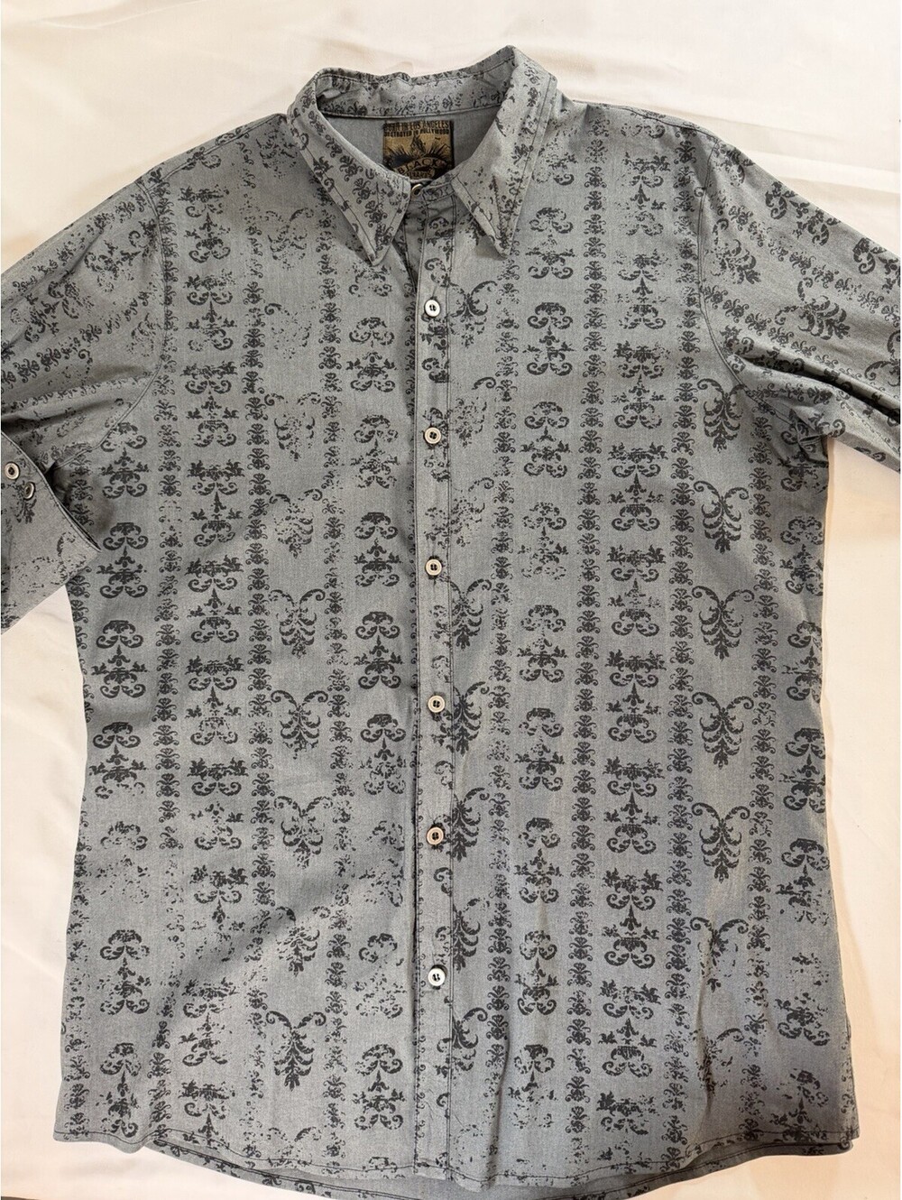 Black Hearts Brigade Grey Patterned Button-Up Shirt Men's Size M